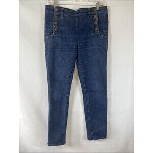 Loft Modern Skinny Jeans Dark Wash Sailor Button Pockets Women's Size 8